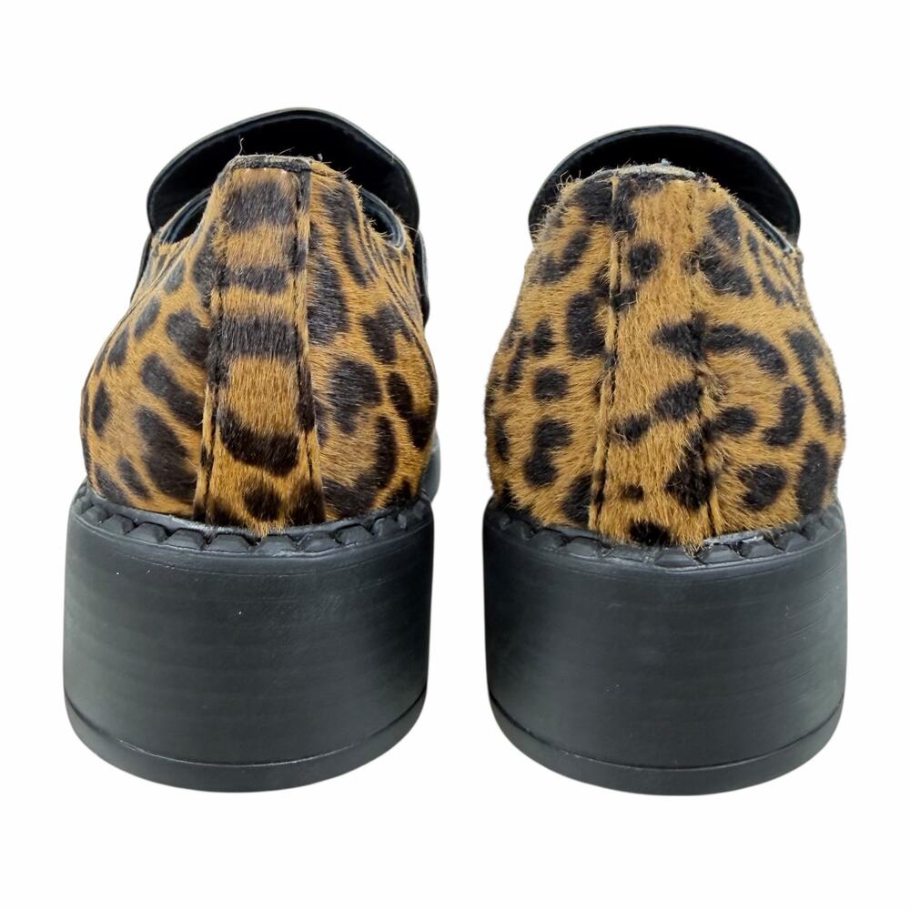 Prada Enamel Triangel Logo Leopard Printed Leather Loafer Brown Size 38.5 - Picture 9 of 16